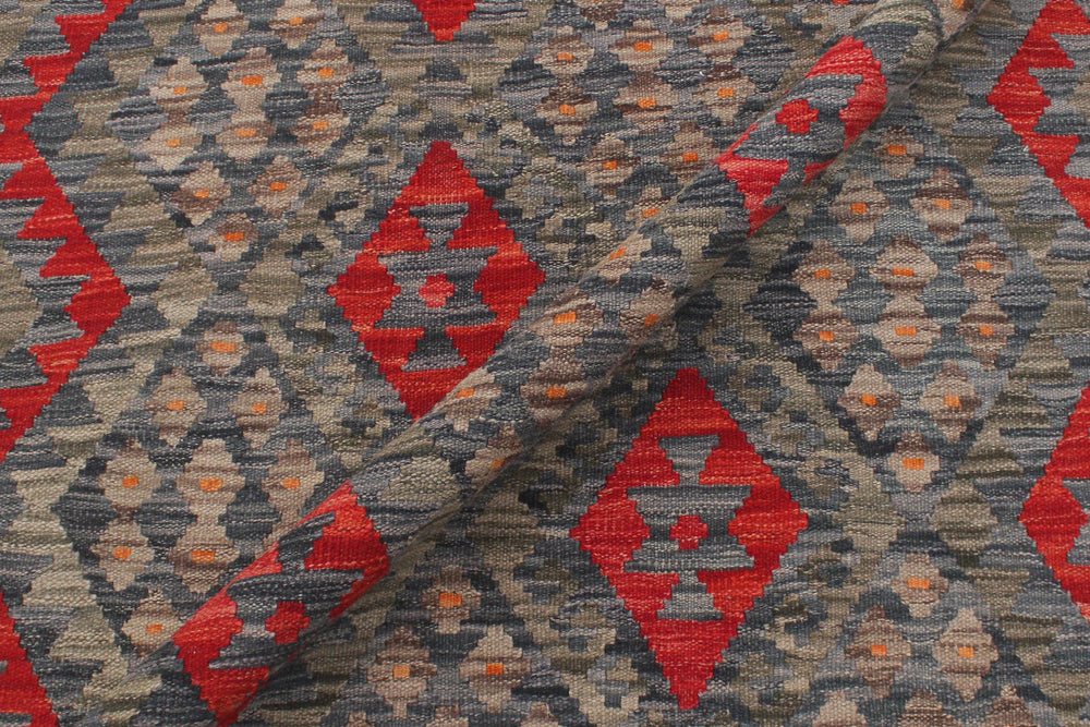 handmade Geometric Kilim Charcoal Red Hand-Woven RECTANGLE 100% WOOL area rug 5 x 7