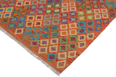 handmade Geometric Kilim Rust Blue Hand-Woven RECTANGLE 100% WOOL area rug 5x6