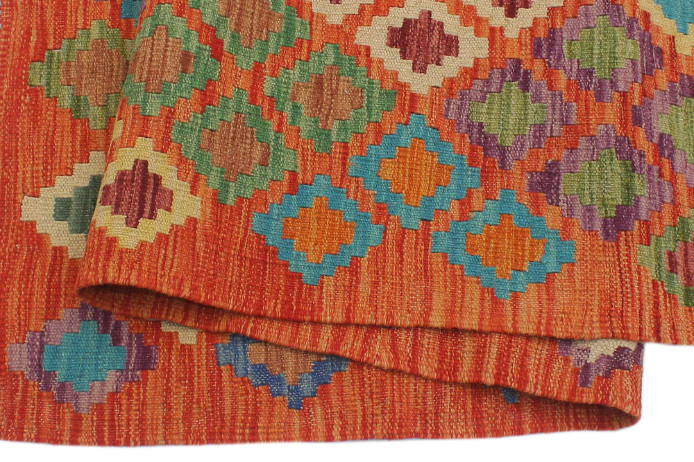 handmade Geometric Kilim Rust Blue Hand-Woven RECTANGLE 100% WOOL area rug 5x6