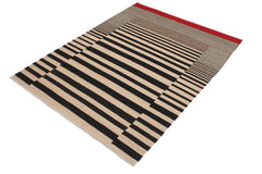 handmade Modern Kilim Beige Black Hand-Woven RECTANGLE 100% WOOL area rug 6x8