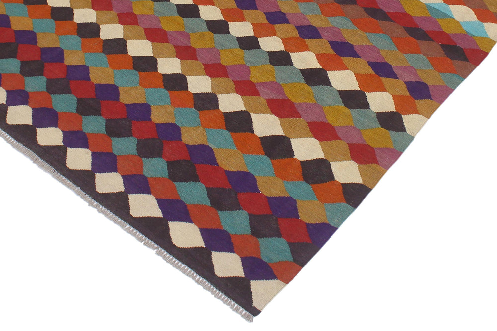 handmade Modern Kilim Blue Beige Hand-Woven RECTANGLE 100% WOOL area rug 6x8
