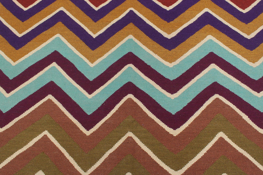 handmade Modern Kilim Blue Beige Hand-Woven RECTANGLE 100% WOOL area rug 5x7
