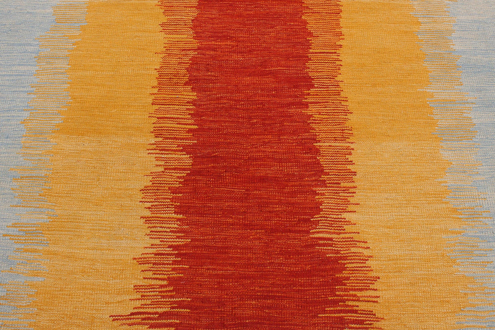 handmade Modern Kilim Rust Blue Hand-Woven RECTANGLE 100% WOOL area rug 5x7