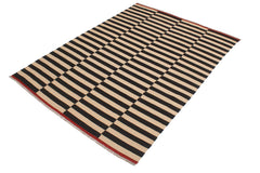 handmade Modern Kilim Beige Black Hand-Woven RECTANGLE 100% WOOL area rug 6' x 8'