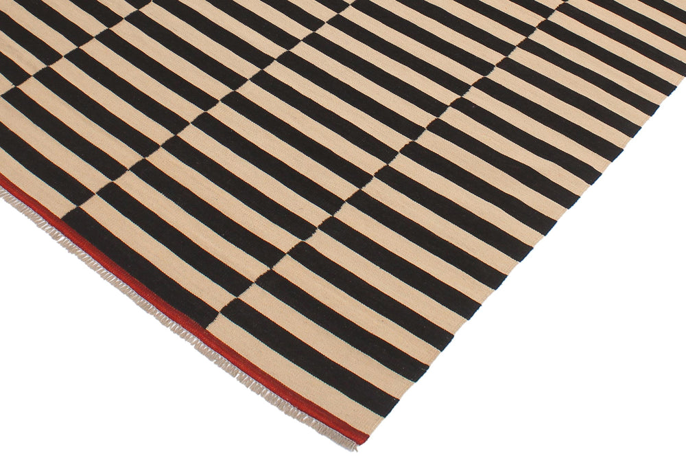 handmade Modern Kilim Beige Black Hand-Woven RECTANGLE 100% WOOL area rug 6' x 8'