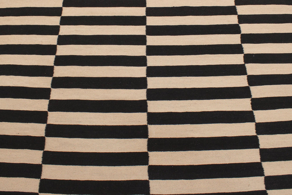 handmade Modern Kilim Beige Black Hand-Woven RECTANGLE 100% WOOL area rug 6' x 8'