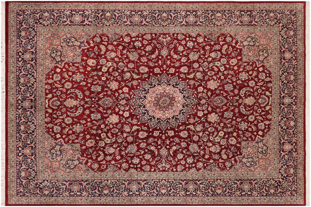handmade Traditional Isphan Red Blue Hand Knotted RECTANGLE WOOL&SILK area rug 10x14