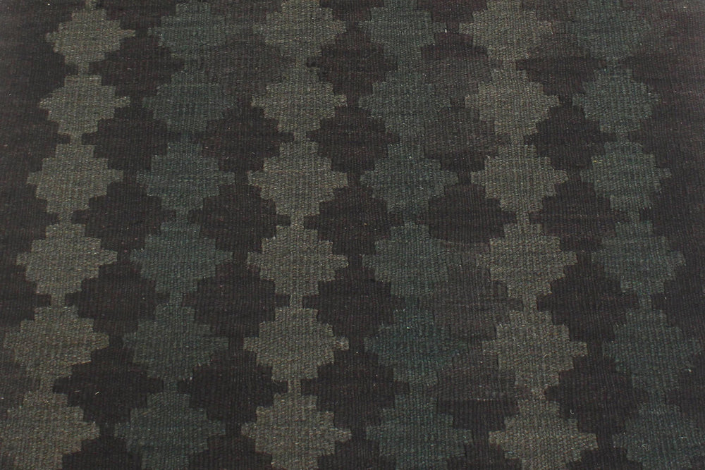 handmade Modern Kilim Black Green Hand-Woven RUNNER 100% WOOL area rug 3' x 8'