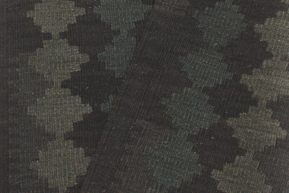 handmade Modern Kilim Black Green Hand-Woven RUNNER 100% WOOL area rug 3' x 8'