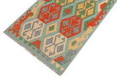 handmade Geometric Kilim Blue Rust Hand-Woven RUNNER 100% WOOL area rug 3 x 9