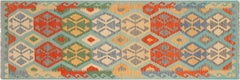 handmade Geometric Kilim Blue Rust Hand-Woven RUNNER 100% WOOL area rug 3 x 9