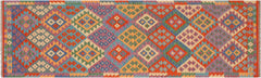 handmade Geometric Kilim Blue Rust Hand-Woven RUNNER 100% WOOL area rug 3 x 10