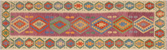 handmade Geometric Kilim Purple Beige Hand-Woven RUNNER 100% WOOL area rug 3' x 10'