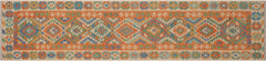 handmade Geometric Kilim Blue Beige Hand-Woven RUNNER 100% WOOL area rug 3' x 13'