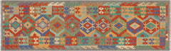 handmade Geometric Kilim Rust Gray Hand-Woven RUNNER 100% WOOL area rug 3' x 10'