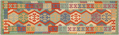 handmade Geometric Kilim Gray Green Hand-Woven RUNNER 100% WOOL area rug 3' x 10'