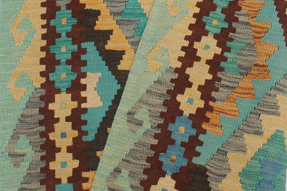 handmade Geometric Kilim Blue Rust Hand-Woven RUNNER 100% WOOL area rug 3 x 9