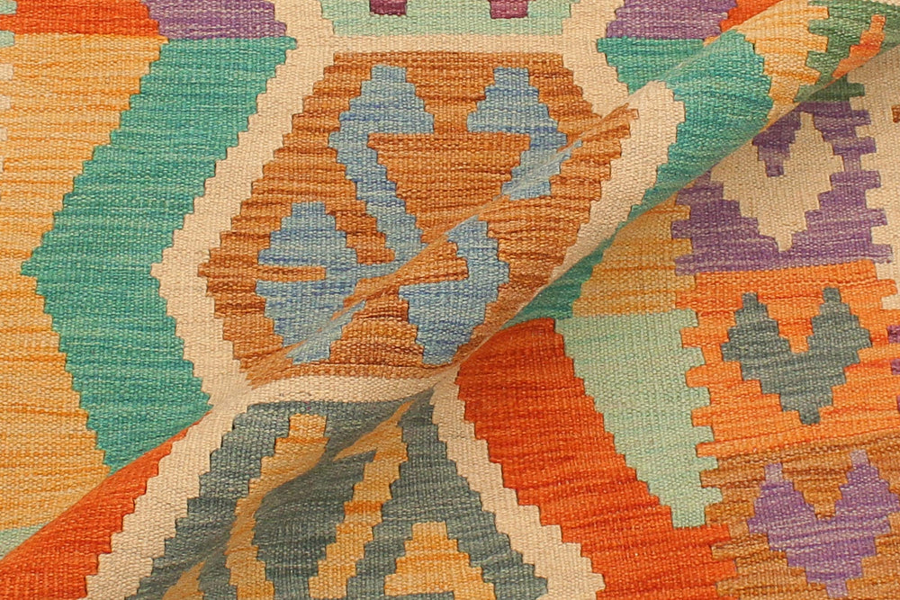 handmade Geometric Kilim Blue Rust Hand-Woven RUNNER 100% WOOL area rug 3' x 10'
