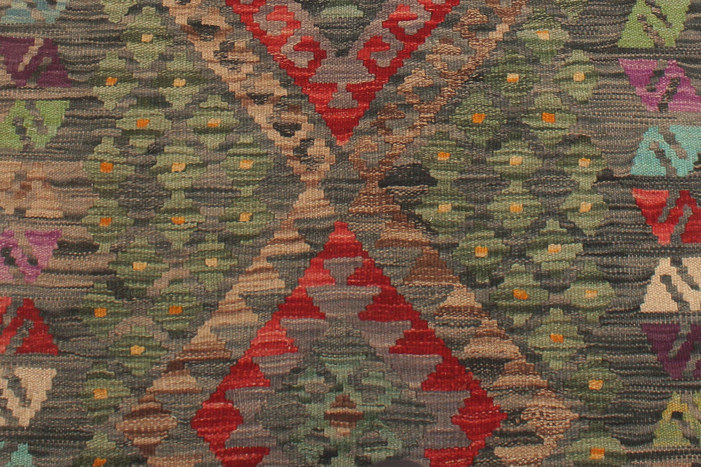 handmade Geometric Kilim Red Charcoal Hand-Woven RUNNER 100% WOOL area rug 3' x 10'