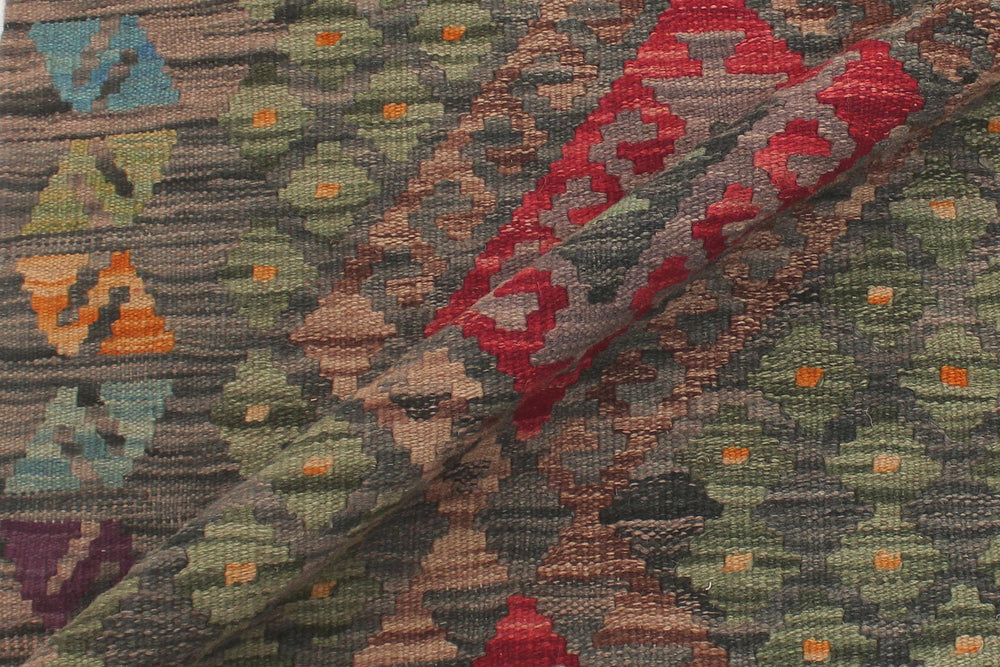 handmade Geometric Kilim Red Charcoal Hand-Woven RUNNER 100% WOOL area rug 3' x 10'