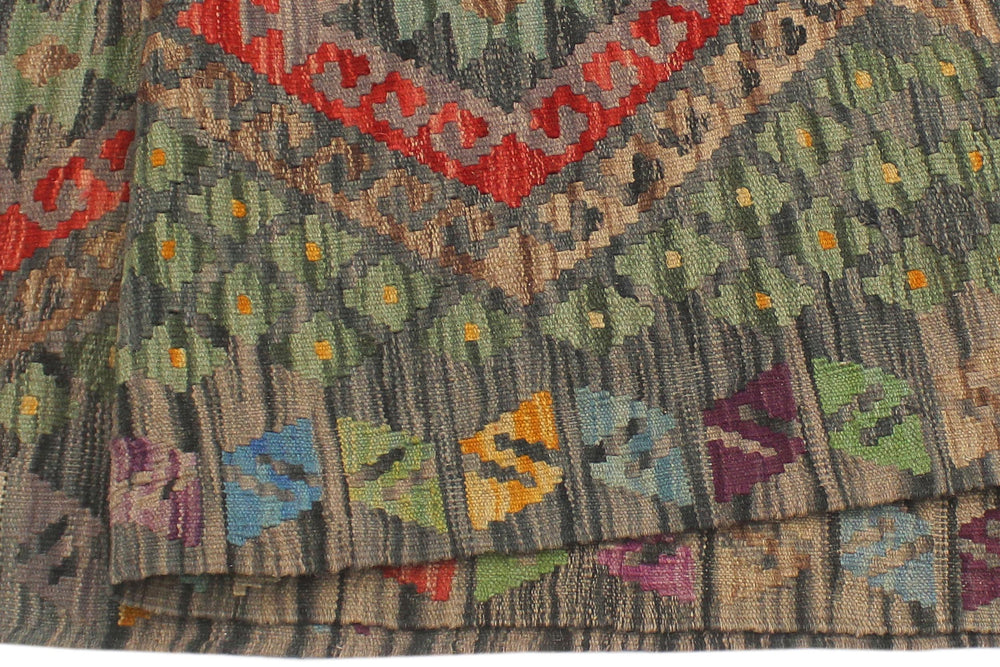 handmade Geometric Kilim Red Charcoal Hand-Woven RUNNER 100% WOOL area rug 3' x 10'