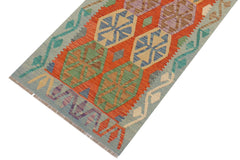 handmade Geometric Kilim Rust Blue Hand-Woven RUNNER 100% WOOL area rug 3 x 13