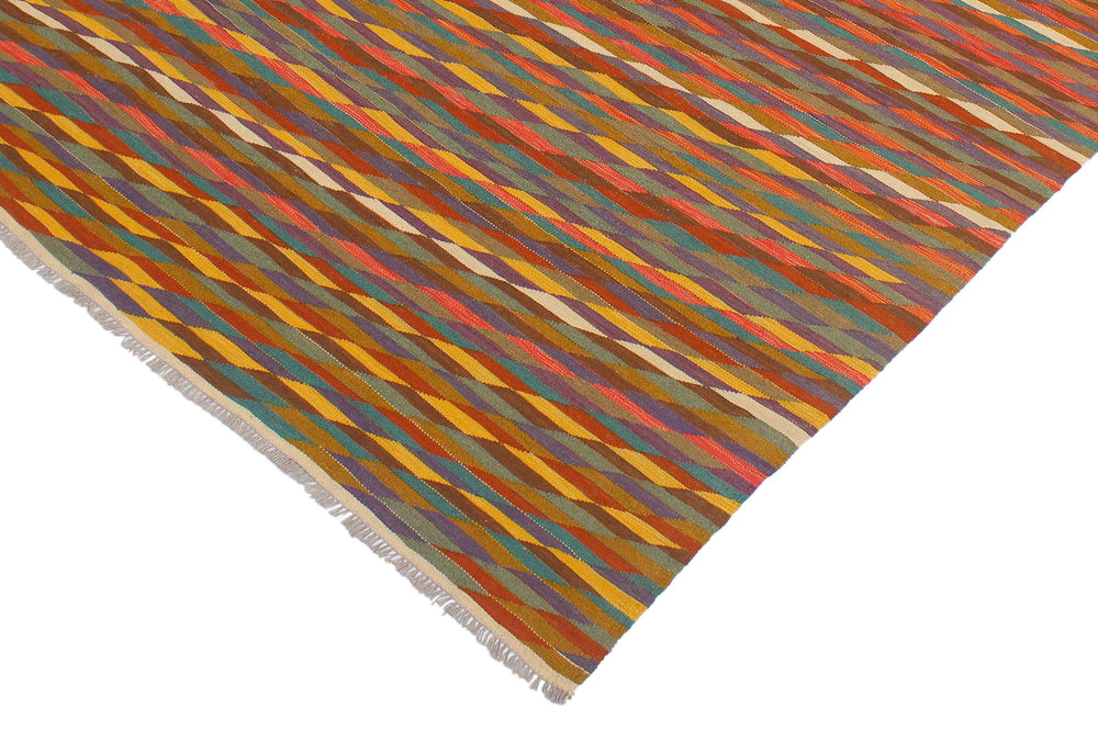 handmade Modern Kilim Rust Blue Hand-Woven RECTANGLE 100% WOOL area rug 6x8