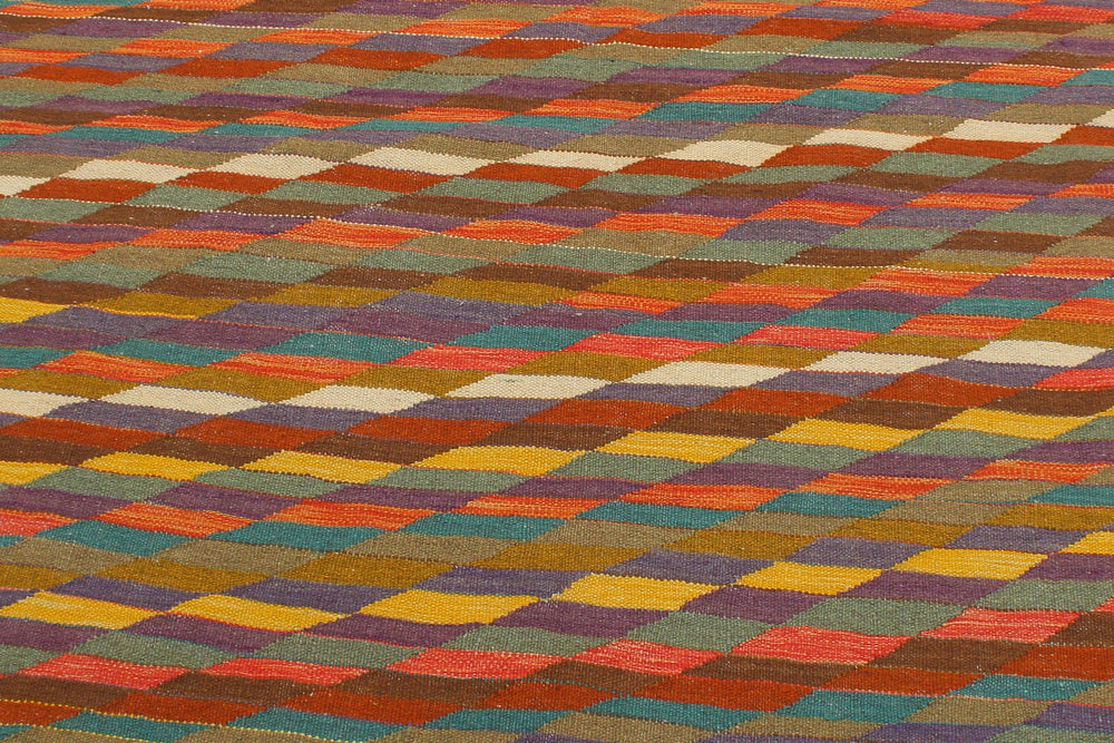 handmade Modern Kilim Rust Blue Hand-Woven RECTANGLE 100% WOOL area rug 6x8