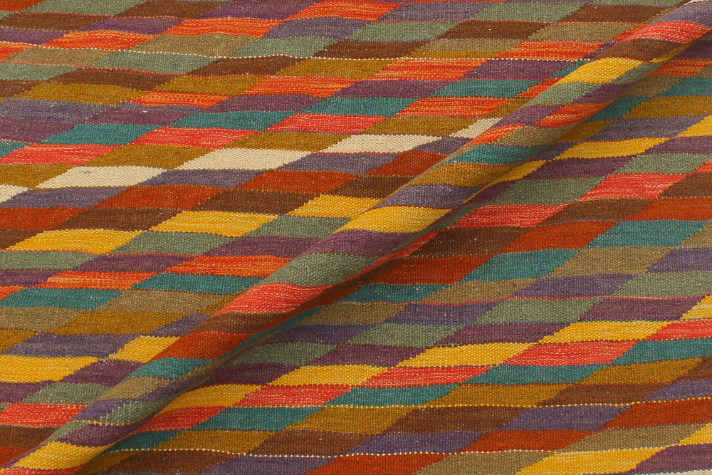 handmade Modern Kilim Rust Blue Hand-Woven RECTANGLE 100% WOOL area rug 6x8