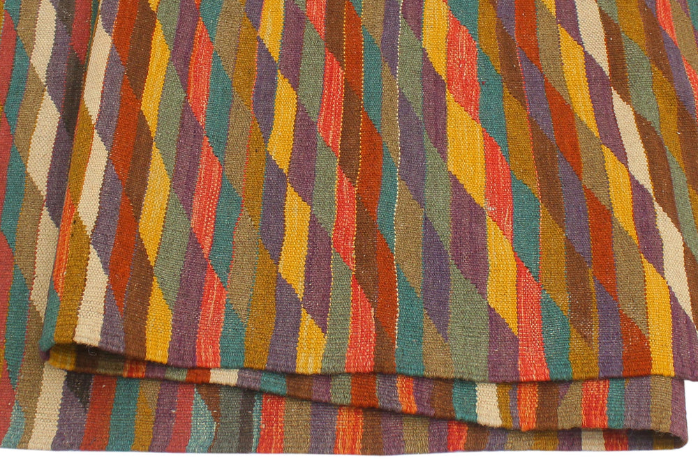 handmade Modern Kilim Rust Blue Hand-Woven RECTANGLE 100% WOOL area rug 6x8