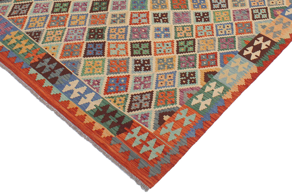 handmade Geometric Kilim Beige Rust Hand-Woven RECTANGLE 100% WOOL area rug 6 x 8