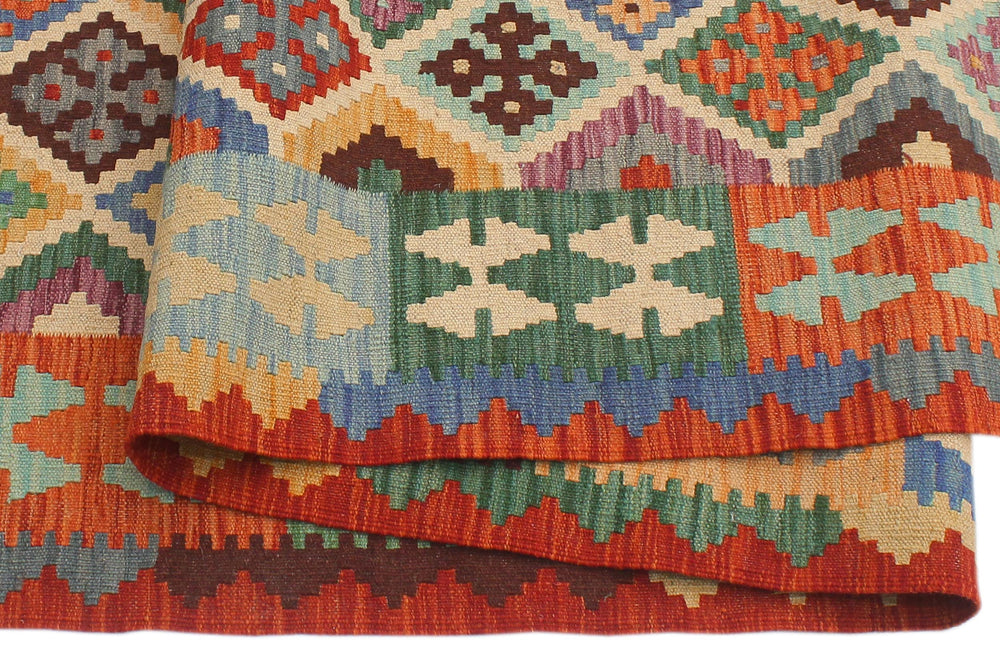 handmade Geometric Kilim Beige Rust Hand-Woven RECTANGLE 100% WOOL area rug 6 x 8