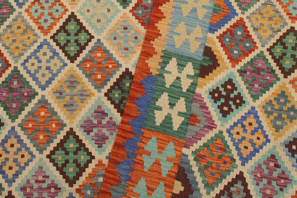 handmade Geometric Kilim Beige Rust Hand-Woven RECTANGLE 100% WOOL area rug 6 x 8