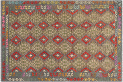 handmade Geometric Kilim Gray Red Hand-Woven RECTANGLE 100% WOOL area rug 6 x 8