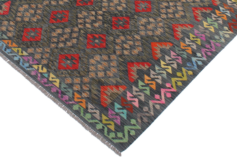 handmade Geometric Kilim Red Green Hand-Woven RECTANGLE 100% WOOL area rug 6 x 8
