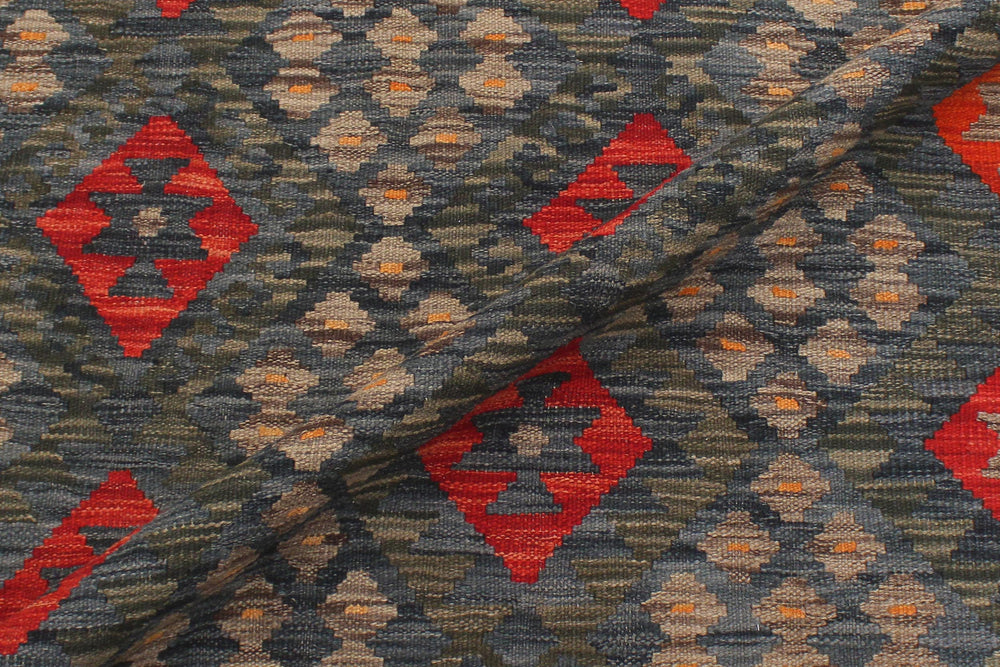 handmade Geometric Kilim Red Green Hand-Woven RECTANGLE 100% WOOL area rug 6 x 8