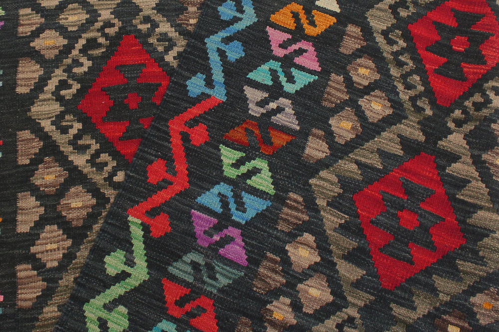handmade Geometric Kilim Charcoal Rust Hand-Woven RECTANGLE 100% WOOL area rug 6 x 8