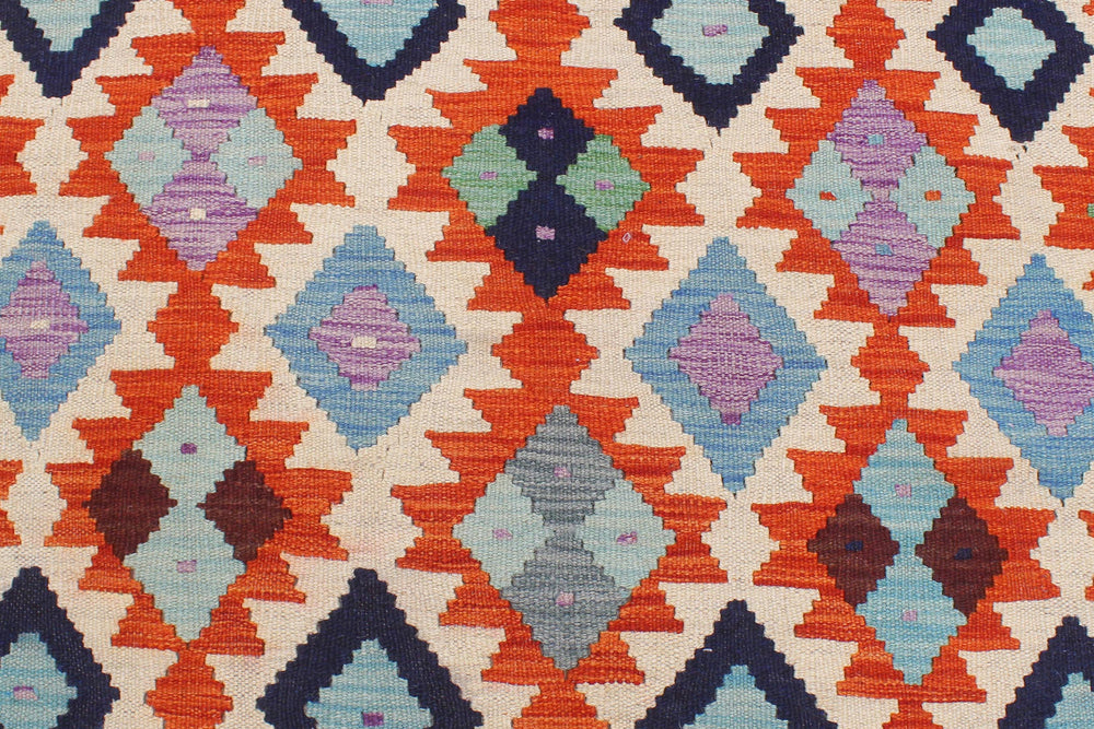 handmade Geometric Kilim Beige Blue Hand-Woven RECTANGLE 100% WOOL area rug 7 x 10