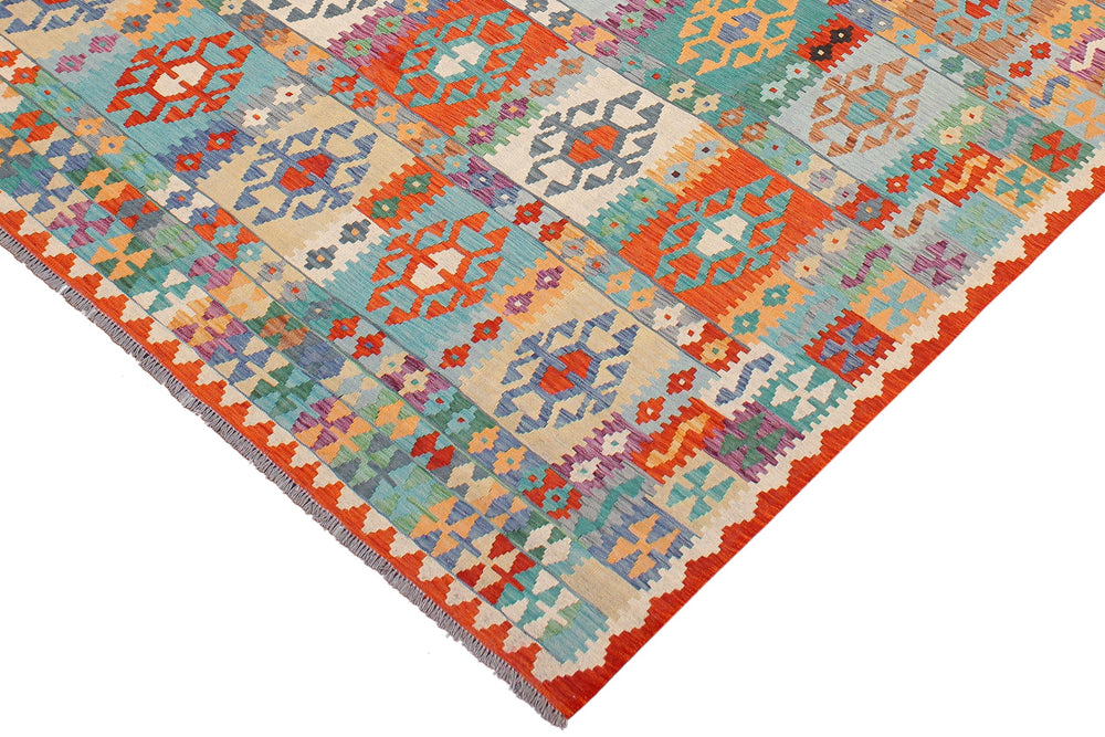 handmade Geometric Kilim Blue Rust Hand-Woven RECTANGLE 100% WOOL area rug 8 x 10