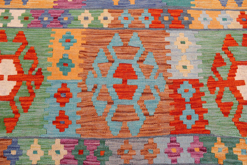 handmade Geometric Kilim Blue Rust Hand-Woven RECTANGLE 100% WOOL area rug 8 x 10