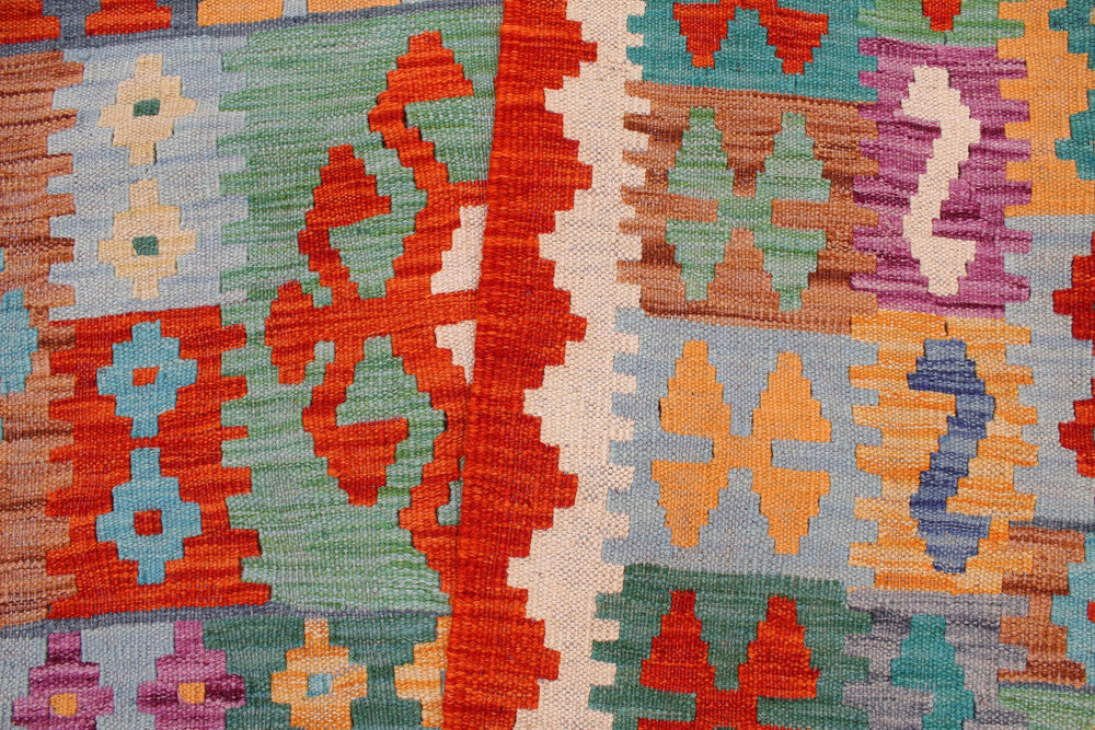 handmade Geometric Kilim Blue Rust Hand-Woven RECTANGLE 100% WOOL area rug 8 x 10
