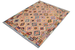 handmade Geometric Kilim Rust Blue Hand-Woven RECTANGLE 100% WOOL area rug 8 x 10