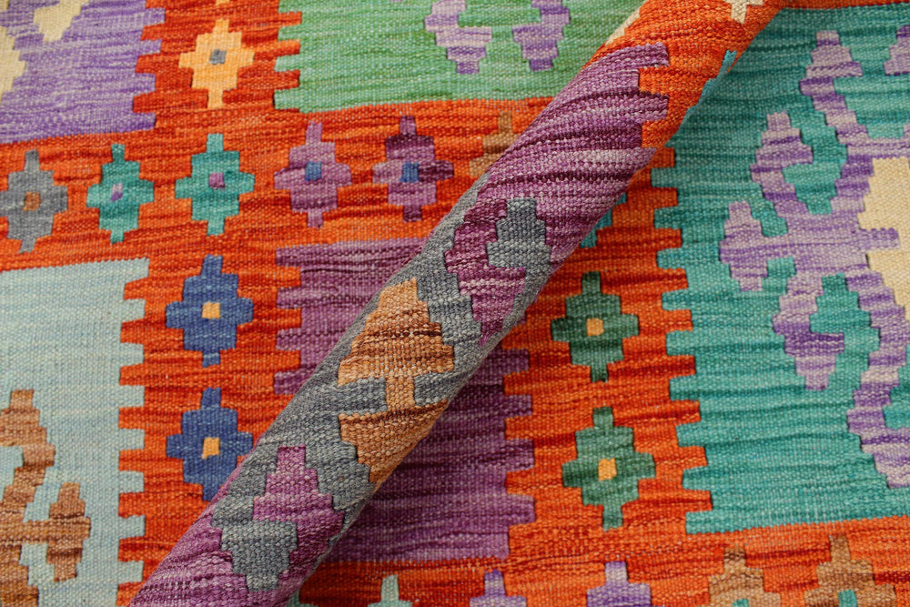 handmade Geometric Kilim Rust Blue Hand-Woven RECTANGLE 100% WOOL area rug 8 x 10
