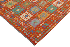 handmade Geometric Kilim Rust Blue Hand-Woven RECTANGLE 100% WOOL area rug 8 x 10