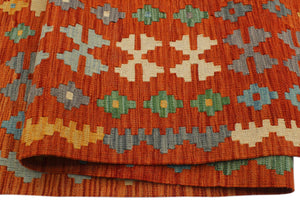 handmade Geometric Kilim Rust Blue Hand-Woven RECTANGLE 100% WOOL area rug 8 x 10