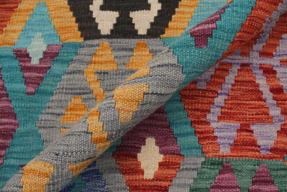 handmade Geometric Kilim Gold Green Hand-Woven RECTANGLE 100% WOOL area rug 9 x 10