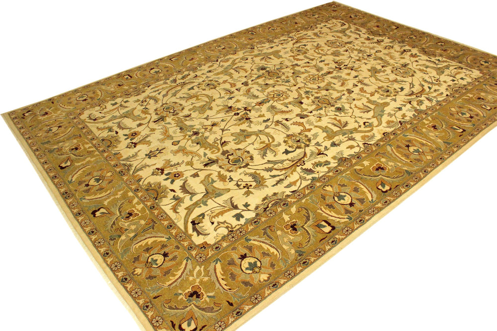 handmade Traditional  Ivory Gold Hand Knotted RECTANGLE 100% WOOL area rug 10' x 14'