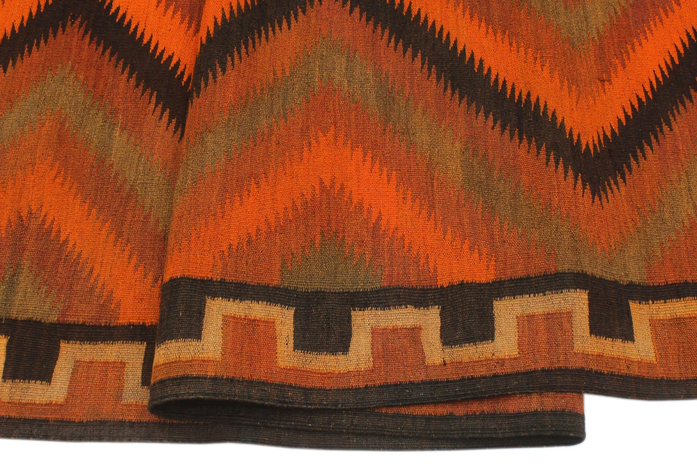 handmade Geometric Kilim Rust Brown Hand-Woven RUNNER 100% WOOL area rug 5' x 10'