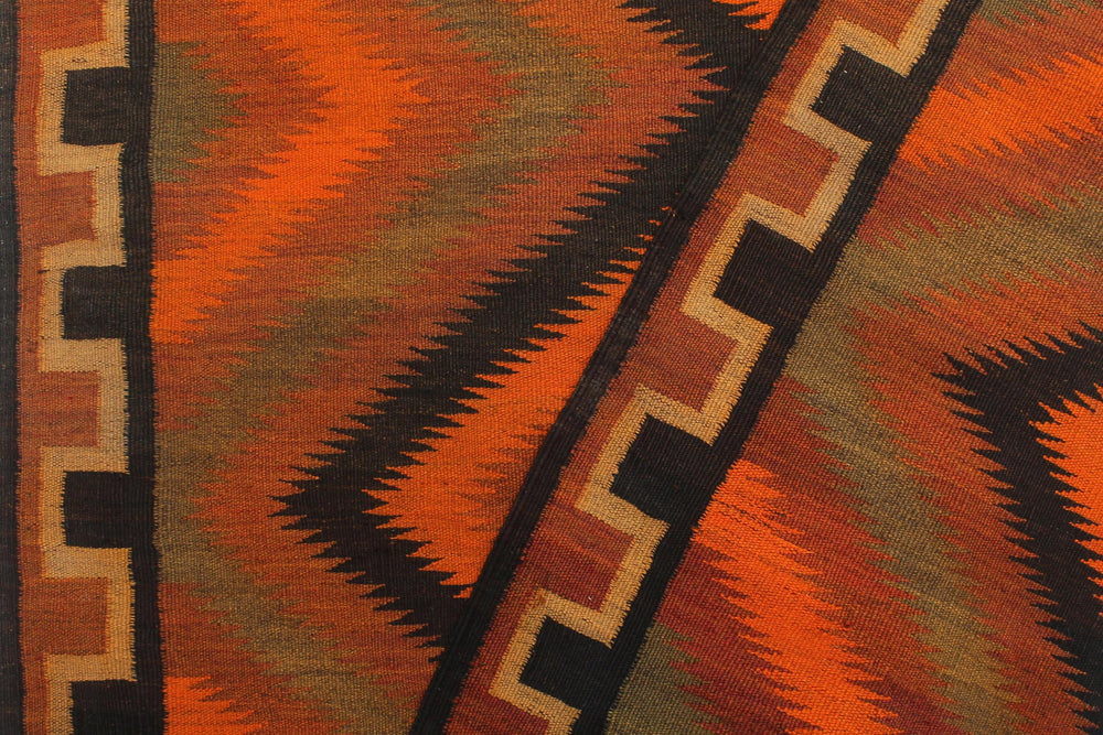 handmade Geometric Kilim Rust Brown Hand-Woven RUNNER 100% WOOL area rug 5' x 10'