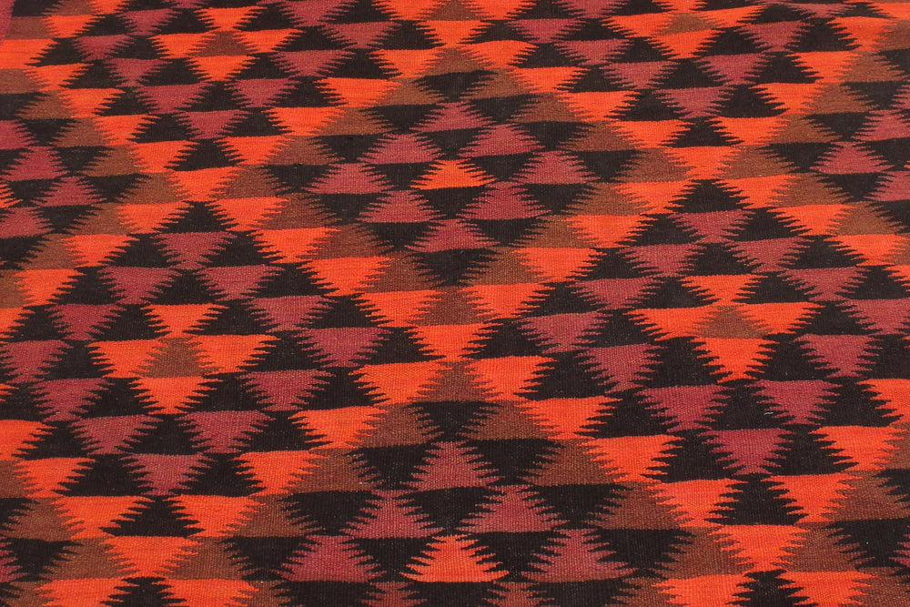 handmade Geometric Kilim Red Orange Hand-Woven RUNNER 100% WOOL area rug 5' x 11'